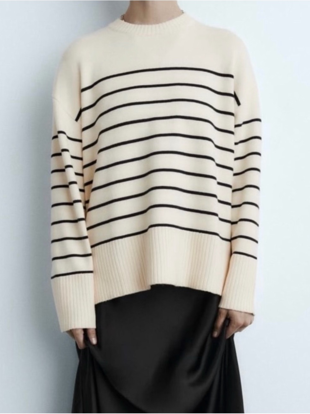 Zara Cream Knit Sweater with Black Stripes